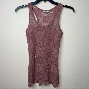 BKE Buckle Lace Sleeveless Tank Top Womens Small Rose Mauve Glitter Fairycore